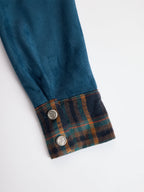 Retro Ethnic Style Belt Blue Faux Suede Plaid Maxi Dress