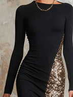 Elegant And Sparkling Sequined Black Stretch Cotton Party Maxi Dress