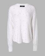 V Neck Long Sleeve Beaded Decor Oversized Sweater Fluffy Pullover Top