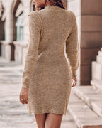 Round Neck Long Sleeve Knit Sweater Dress Pullover Slim Fit Ribbed Dress