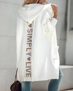 Letter Heart Pattern Long Cardigans Knitted Open Front Oversized Hooded Outerwear Sweater Coat