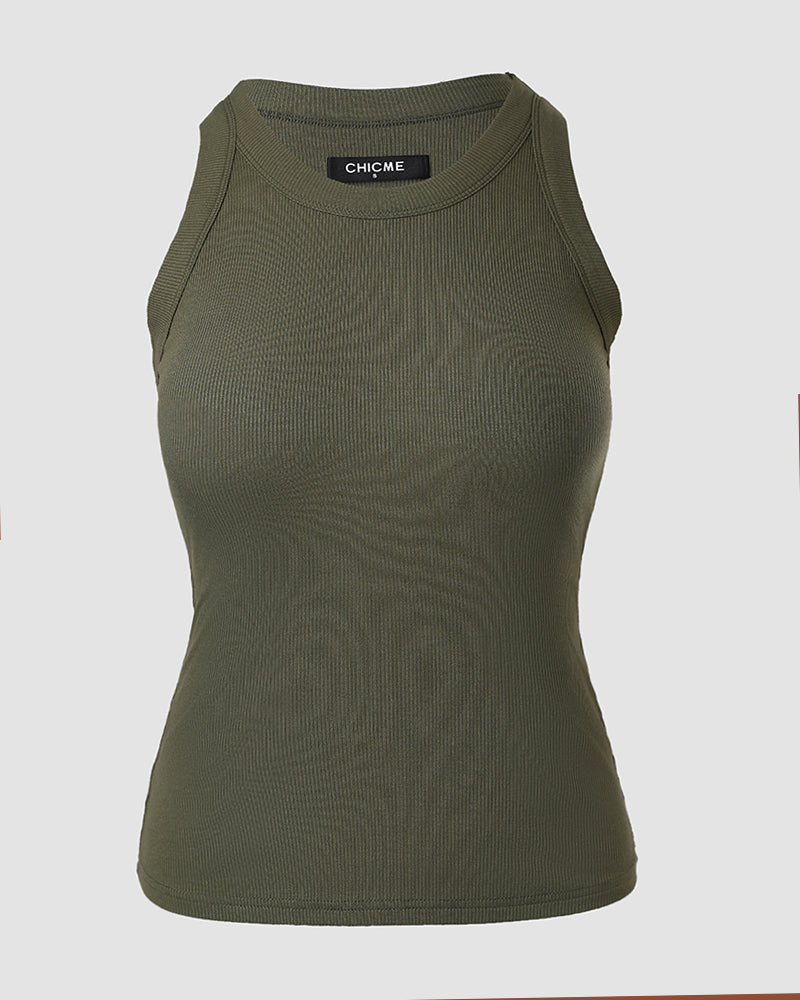 ChicMe Built-in Bra Ribbed Round Neck Tank Top