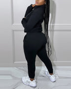 2 Pieces Outfit High Neck Half Zip Drop Shoulder Top and Drawstring Elastic Waist Slim Fit Jogger Pants Set Casual Tracksuit