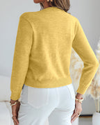 Floral Applique & Pearls Decor Round Neck Single Breasted Knit Cardigan Casual Crop Sweater Coat