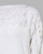 Crewneck Guipure Lace Long Sleeve Hollow Out Knit Sweaters Pullover Tops