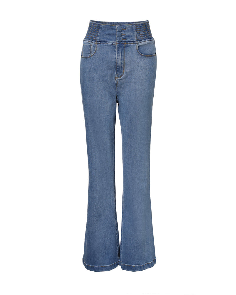 ChicMe CurveEase Back Shirred Button Front High Waist Jeans Skinny Flared Denim Jeggings
