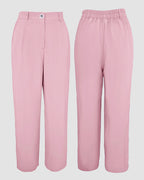 2 Pieces Outfit Turn-down Collar Turn-Up Sleeves Button Front Flap Pockets Design Top and Causal Zipper Fly Elastic Back Waist Wide Leg Pants Set