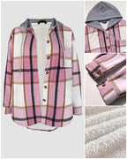 Plaid Print Long Sleeve Button Front Drawstring Hoodie Coat Casual Pocket Design Thermal Lined Shirt Coat