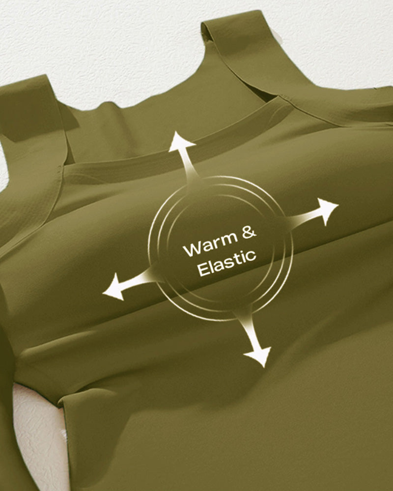 U-Neck Sleeveless Tank Seamless Skinny Layering Top with Built-In Bra