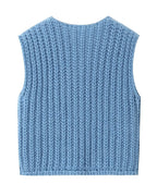 V-Neck Sleeveless Button Front Knit Vest Casual Loose Fit Sweater Top with Pockets
