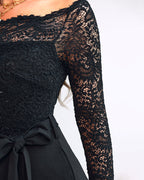 Off Shoulder Long Sleeve Eyelash Lace Spliced Slim Fit Overalls Casual Zipper Back Jumpsuit with Belt