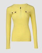 Crewneck Half Zipper Flap Detail Knit Sweater Long Sleeve Slim Fit Ribbed Pullover Top