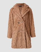 Cable Textured Lapel Neck Button Front Pocket Design Thermal Teddy Coat