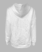 Long Sleeve Half Snap Buttons Front Drawstring Hoodie Sweatshirt Casual Kangaroo Pocket Drop Shoulder Cable Textured Top