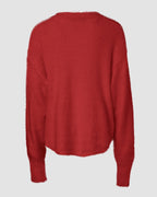 V Neck Long Sleeve Beaded Decor Oversized Sweater Fluffy Pullover Top