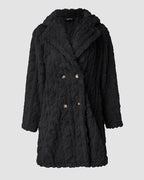Cable Textured Lapel Neck Button Front Pocket Design Thermal Teddy Coat
