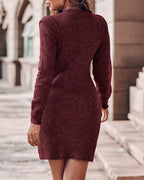 Round Neck Long Sleeve Knit Sweater Dress Pullover Slim Fit Ribbed Dress