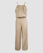 Womens Spaghetti Strap Drawstring Tied Waist Jumpsuit Casual Overalls