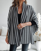Houndstooth Print Versatile Loose Fit Sweater Coat Casual Warm Cape Shawl
