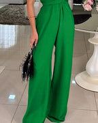Halter Sleeveless Lace-up Jumpsuit Casual Waist Ruched Loose Fit Romper