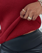 High Neck Long Sleeve Beaded Knit Sweater Hollow-out Fleece Lined Basic Layering Soft Versatile Thermal Top