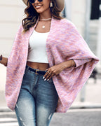 Colorful Waffle Knit Open Front Coat Batwing Long Sleeve Cardigan