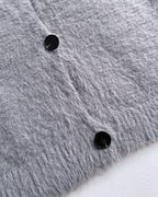 V-Neck Single Breasted Fuzzy Cardigan Casual Minimalist Sweater Coat