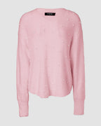 V Neck Long Sleeve Beaded Decor Oversized Sweater Fluffy Pullover Top