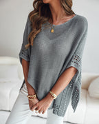 Solid Batwing Sleeve Hollow Out Crochet Pattern Top Casual Cover Up
