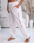 Hollow Out Lace Patch Pocket Design Casual Pants