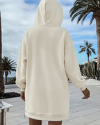 Long Sleeve Pocket Design Pullover Sweatshirt Casual Faux Two Piece Longline Drawstring Hooded Top