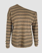 Striped Pattern Skew Neck Button Decor Sweater Casual Drop Shoulder Waffle Knit Top