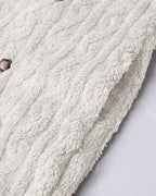 Cable Textured Lapel Neck Button Front Pocket Design Thermal Teddy Coat