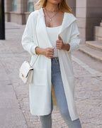 Letter Heart Pattern Long Cardigans Knitted Open Front Oversized Hooded Outerwear Sweater Coat