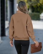 High Neck Half Zip Long Sleeve Kangaroo Pocket Sweatshirt Casual Drop Shoulder Top