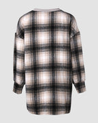 Plaid Print Spliced Long Sleeve Drop Shoulder Sweatshirt Casual Side Slit Top