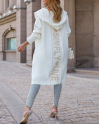 Letter Heart Pattern Long Cardigans Knitted Open Front Oversized Hooded Outerwear Sweater Coat