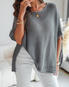 Solid Batwing Sleeve Hollow Out Crochet Pattern Top Casual Cover Up
