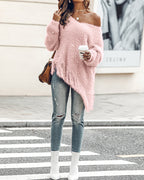 V-Neck Long Sleeve Sweater Fringe Pullover Casual Tassel Fall Winter Top