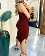 Sleeveless Side Slit Knit Bodycon Dress Slim Fit Sweater Dress