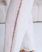 Hollow Out Lace Patch Pocket Design Casual Pants