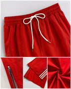 Contrast Side Striped & Zipper Slit Side Drawstring Elastic Waist Trousers Casual Wide Leg Pants