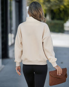 High Neck Half Zip Long Sleeve Kangaroo Pocket Sweatshirt Casual Drop Shoulder Top