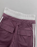 Contrast Side Striped Zipper Fly Stretchy High Waist Pants Flap Pockets Design Double Waistband Cargo Pants