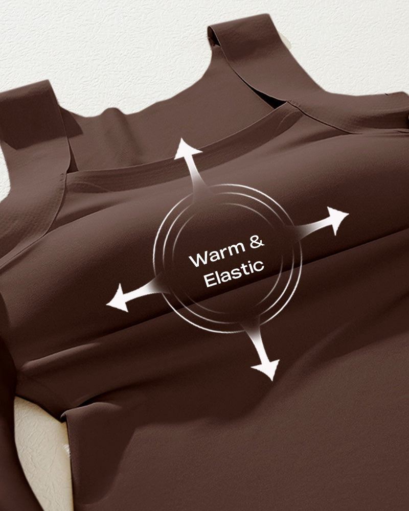 U-Neck Sleeveless Tank Seamless Skinny Layering Top with Built-In Bra