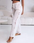 Hollow Out Lace Patch Pocket Design Casual Pants