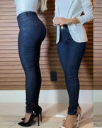 Front Button Zipper Fly High Waist Butt Lifting Skinny Denim Jeans Casual Pants