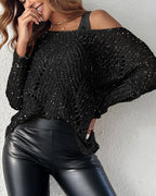 2 Piece Hollow-out Pullover Top Inner Tank Open-Knit Sweater Blouse Set