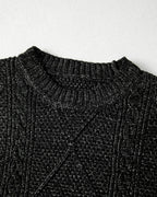 Round Neck Long Sleeve Drop Shoulder Pullover Sweater Casual Loose Fit Cable Knit Mid Length Sweater