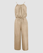 Womens Spaghetti Strap Drawstring Tied Waist Jumpsuit Casual Overalls